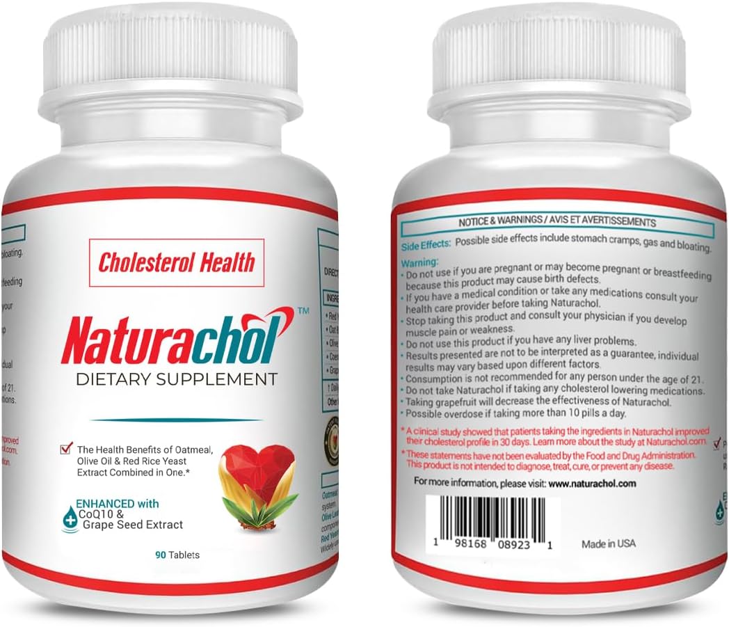 Advanced Cholesterol Support Formula | 90 Vegan Tablets | Red Yeast Rice Extract, Olive Oil, Oatmeal, CoQ10, Grape Seed Extract