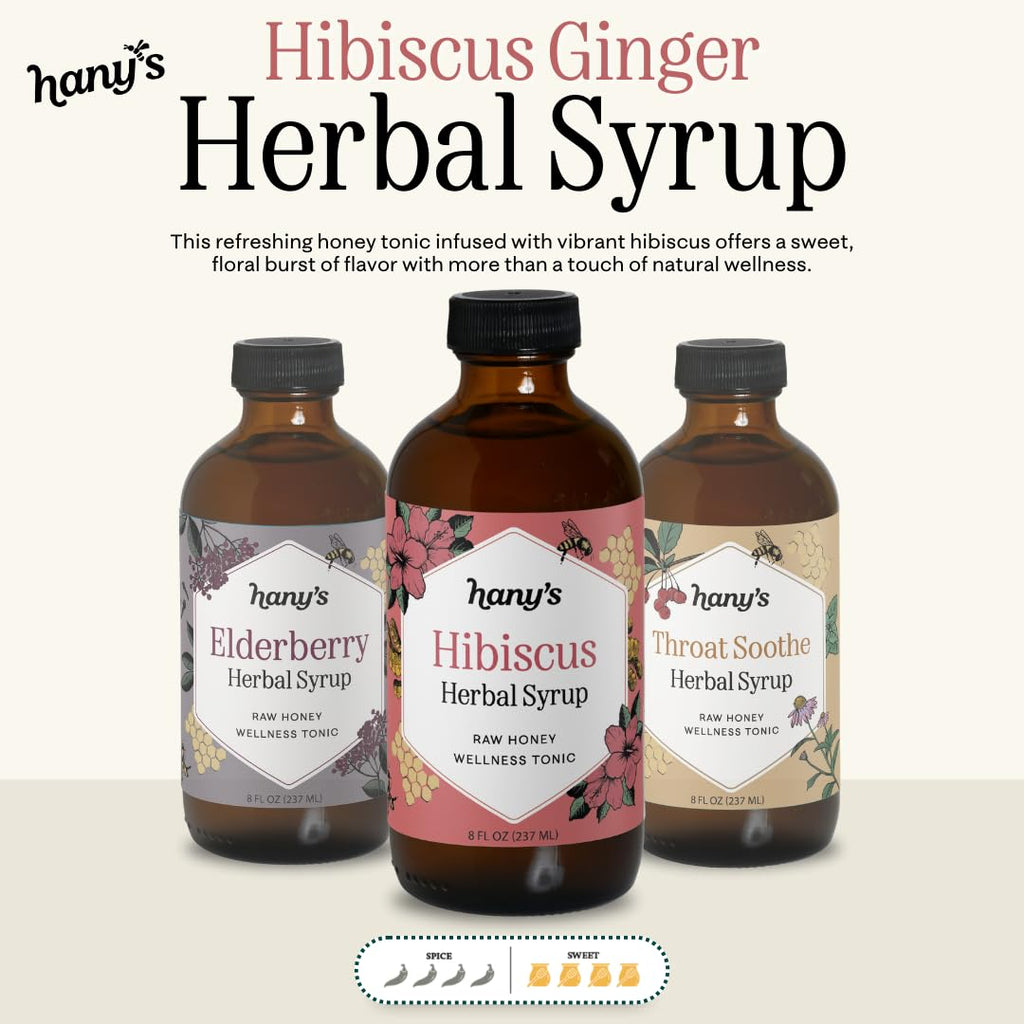 Hany's Harvest Hibiscus Ginger Herbal Syrup – 16 fl oz | All-Natural Wellness Tonic, Apple Cider Vinegar, Ginger, Hibiscus & Lemon | Non-GMO, Gluten-Free, Handcrafted