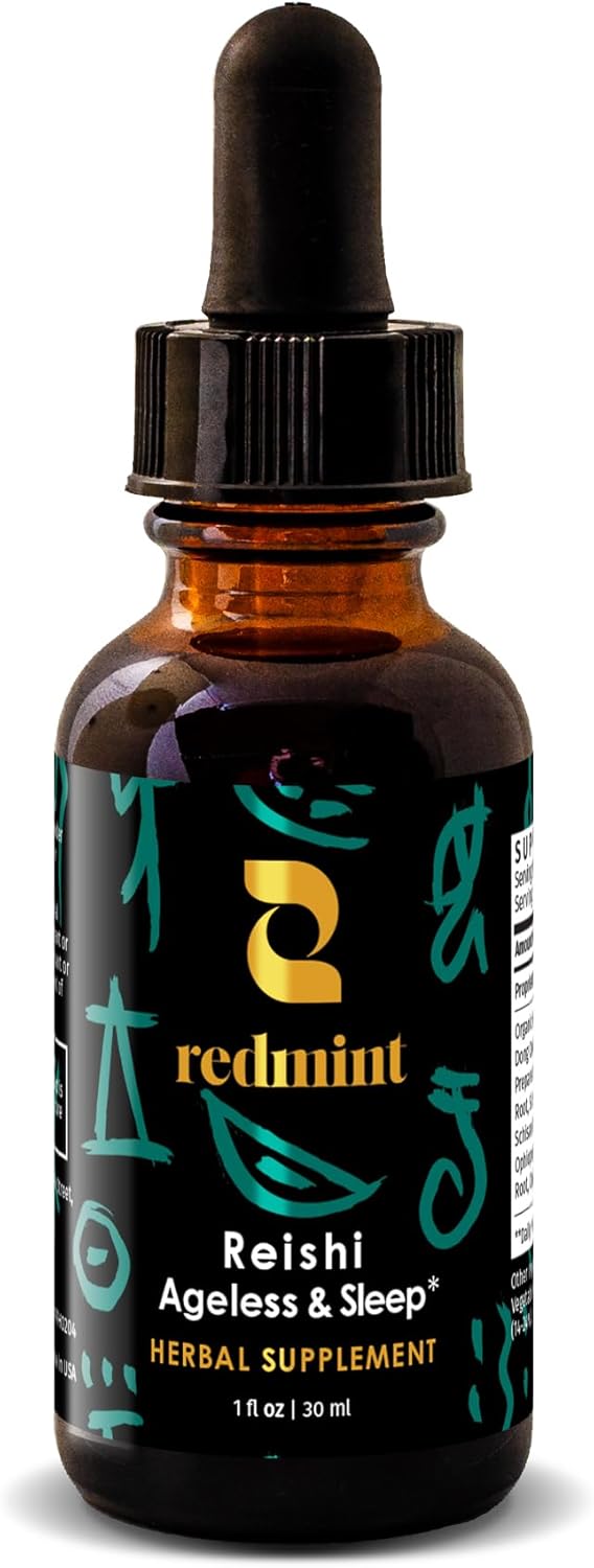 Redmint Reishi Mushroom Herbal Tincture - Ageless & Sleep | Natural Mushroom Supplement with TCM Herbs Dong Quai, Schisandra for Restful Sleep, Immune Support, Relaxation,Skin Health| 1 fl oz