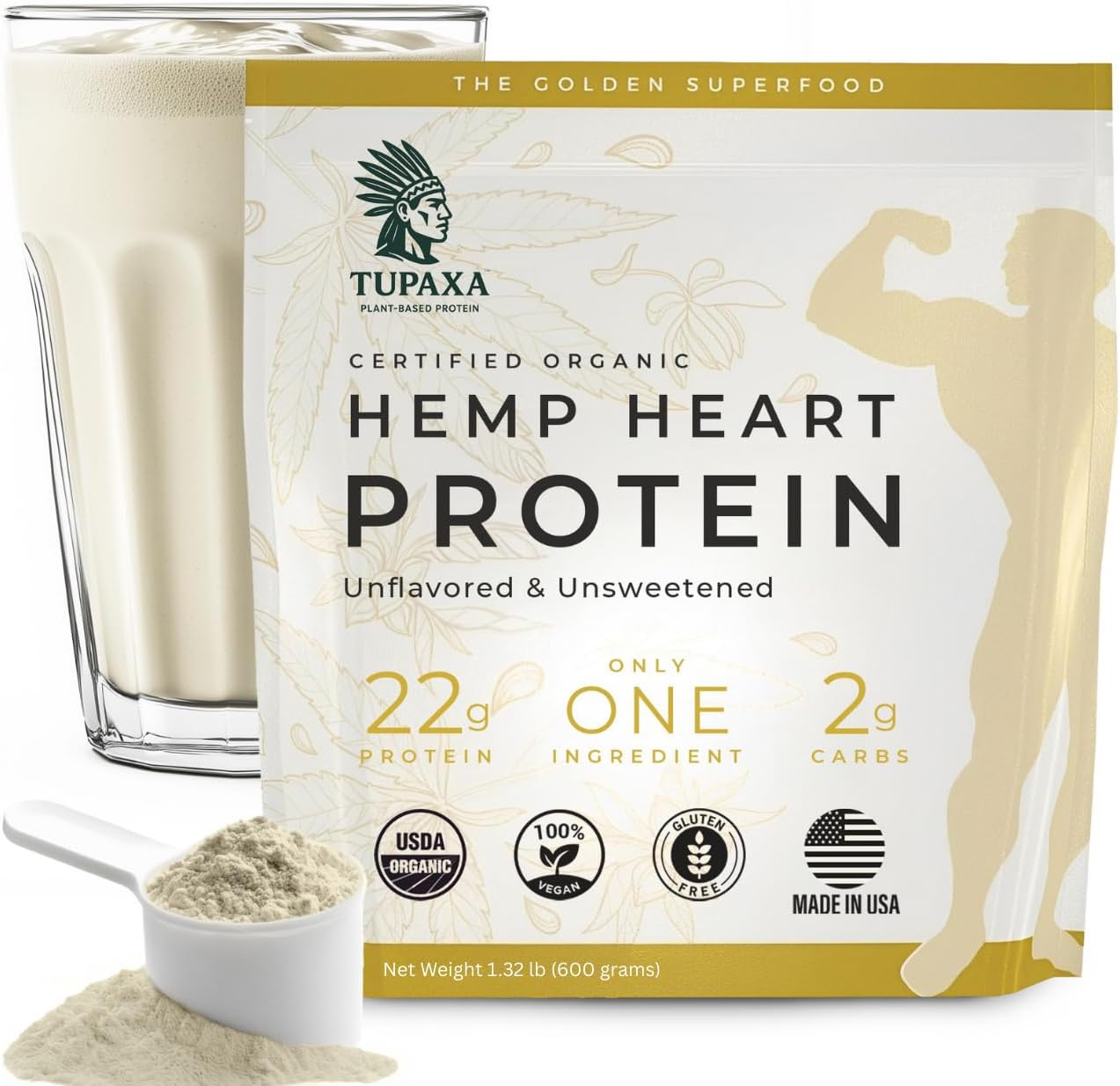 Organic Hemp Protein Powder for Women & Men - Unflavored Pure Natural - Plant Based Powder, Vegan, Gluten Free, Keto - Hemp Seed Powder Cold-Pressed 1.32lb (20 Servings (1.32 lb), Unflavored)