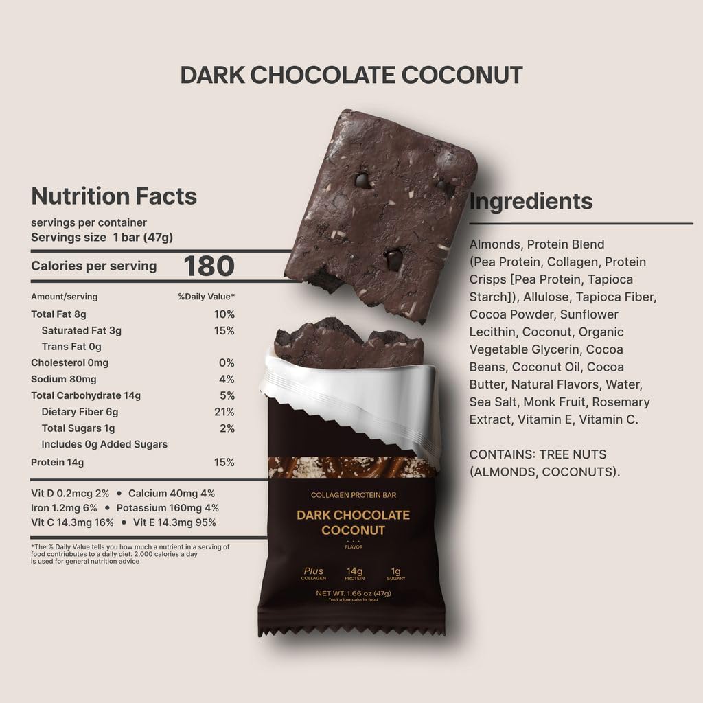 Stars + Honey Protein Bars - Dark Chocolate Coconut, 14g Protein, 1g Sugar, w/Collagen Keto Friendly Snack - Gluten, Dairy, Seed Oil, & Soy Free - High-Protein Snacks for Energy & Recovery -10 pack