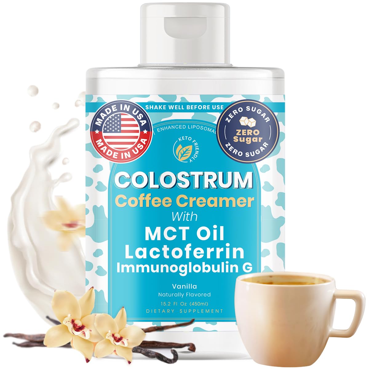 Bovine Colostrum with MCT Oil, Lactoferrin, IgG by Owl & Ox | Grass Fed, US Based | Skin Health, Gut Health and Immune Support | Sugar Free, Keto Friendly, Non GMO | Made in USA