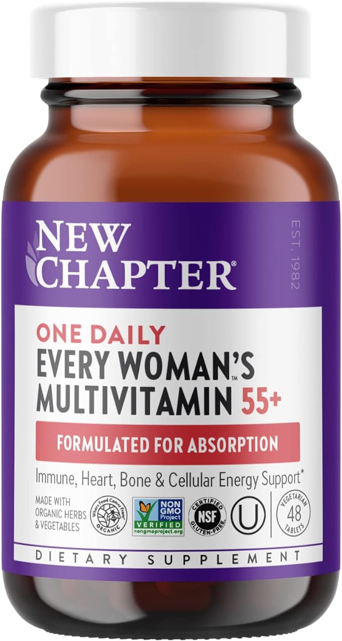 New Chapter Women’s Multivitamin 55+, Astaxanthin, B6, B12, D3, Vitamin C & Zinc, Immune, Heart, Cellular Energy, and Bone Support, Gentle on The Stomach, One Daily, Non-GMO, Gluten-Free, 48 Tablets