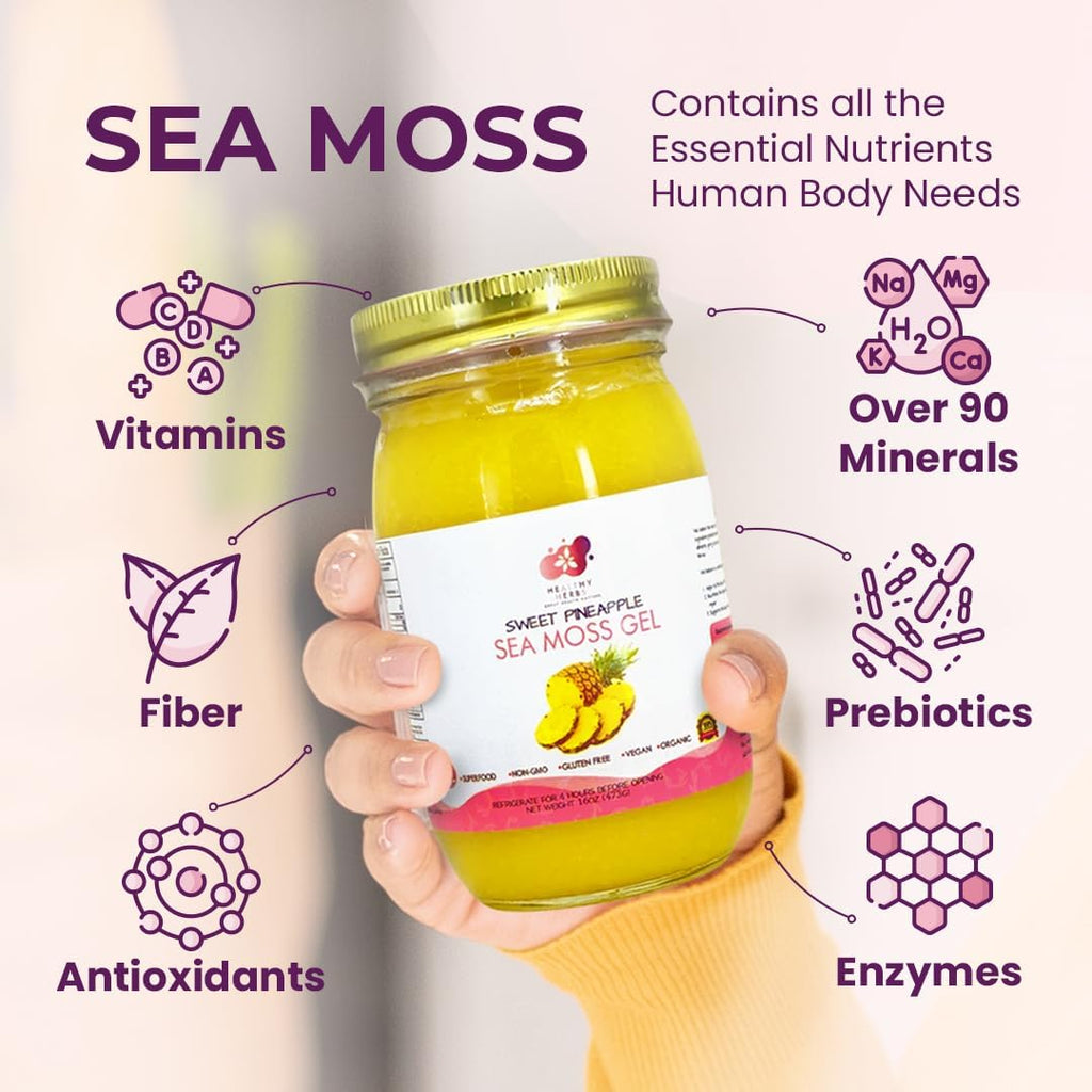 Healthy Herbs Sea Moss Gel (Sweet Pineapple) Wildcrafted from Jamaican St Lucia Gold Seamoss | Wild-Harvested Superfood With Over 90 Essential Vitamins & Minerals | Vegan, Non-GMO, US-Made (16 oz.)