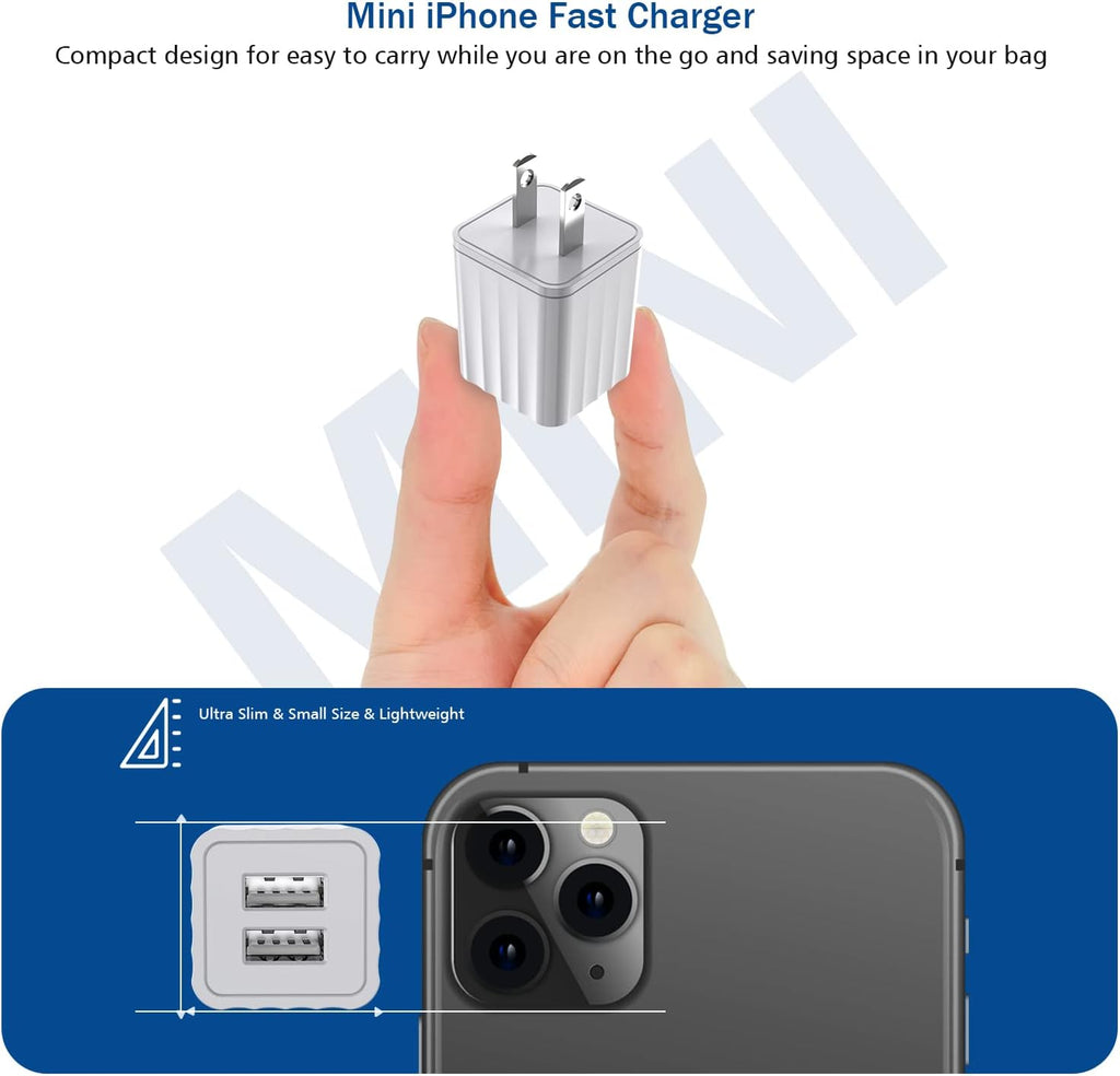 iPhone Fast Charger,2Pack Dual Port Wall Charger with Fast Charging 6.6FT Long Nylon Braided USB to Lightning Cable Cord Double Wall Charger Adapter Block Plug for iPhone 14 13 12 Pro Max 11 SE iPad