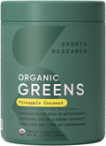 Sports Research® Organic Pineapple Coconut Greens - Digestive Health, Natural Energy & Mood Support* - Certified Organic Powder - 20 Servings