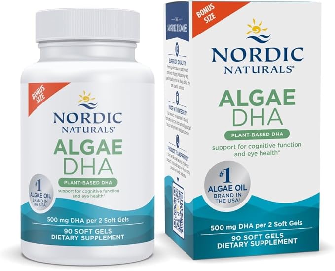 Nordic Naturals Algae DHA - 90 Soft Gels - 500 mg Omega-3 DHA - Certified Vegan Algae Oil - Plant-Based DHA - Brain, Eye & Nervous System Support - Non-GMO - 45 Servings