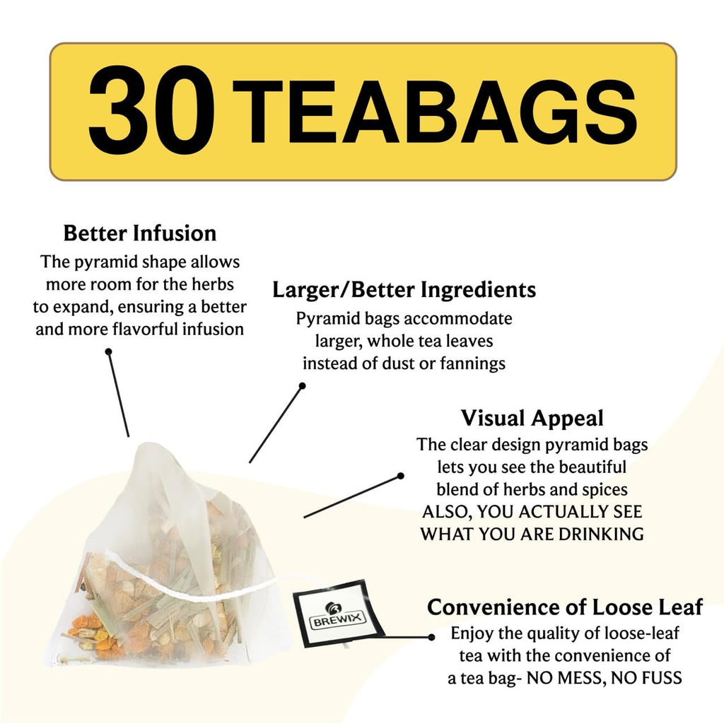 BREWIX, Turmeric Tea with Ashwagandha Root (30 Plant Based Tea Bags) Herbal Tea For Health & Wellbeing, Caffeine Free & Naturally Gluten Free | Supports Restful Sleep