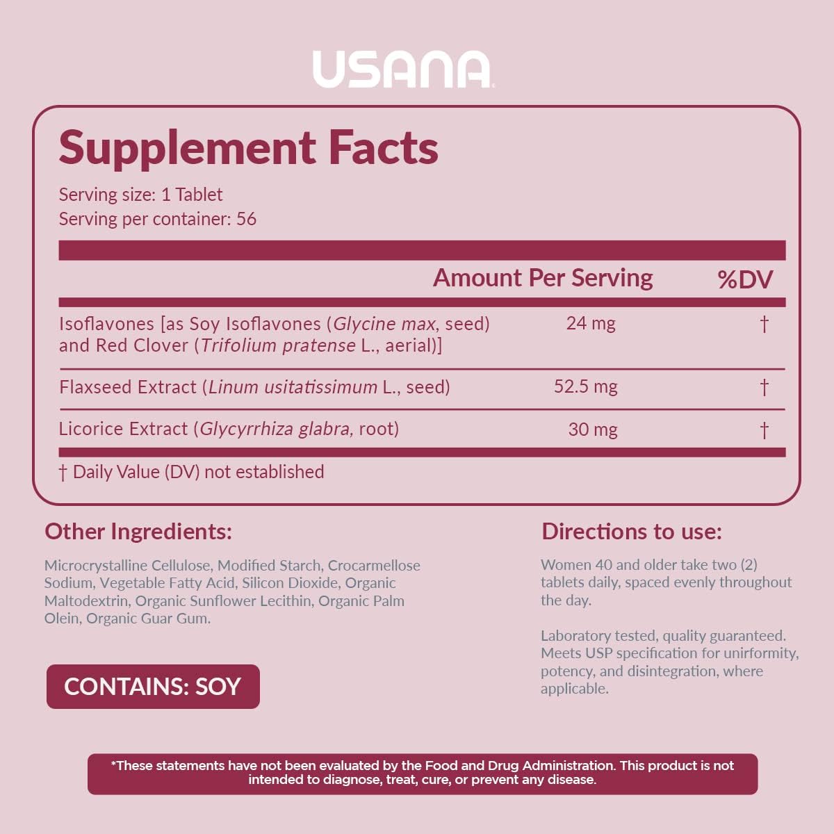 USANA EstroPro with Phytoestrogens for Symptomatic Support During Menopause* - 56 Tablets - 28 Day Supply