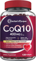 Doctor's Recipes Coq10 400mg Softgels, Ubiquinone with PQQ, Niacin, Vitamin K2 D3, Folate, Plus Black Pepper, High Absorption, Powerful-Antioxidant, Support Heart & Energy-Production, 120 Counts