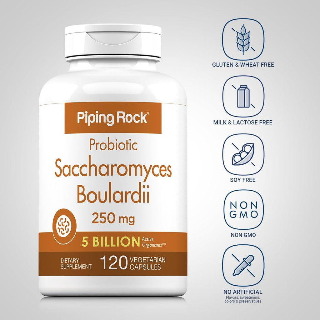 Piping Rock Saccharomyces Boulardii Probiotic Supplement | 5 Billion CFU | 120 Capsules | 250 mg | Vegetarian, Non-GMO, Gluten Free