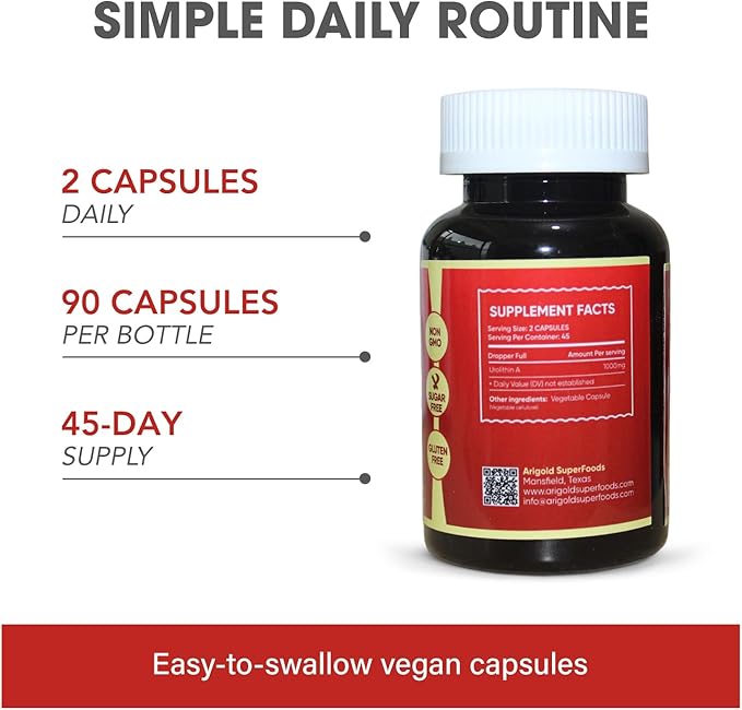Urolithin A PRO 1000mg Ultra-Micronized Postbiotic Supplement for Cellular Energy, Support Healthy Aging, Longevity Complex, Mitochondrial Support. Pomegranate-Derived Vegan & Non-GMO. 90 Caps