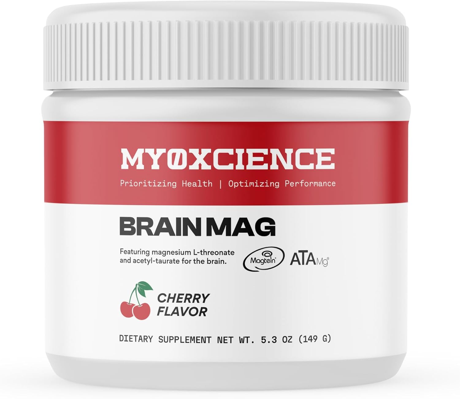 Brain Mag Magnesium L-Threonate (Magtein) w/Mag Taurate (ATA Mag) Mag Glycinate for Brain Support | 60 Servings (Cherry)