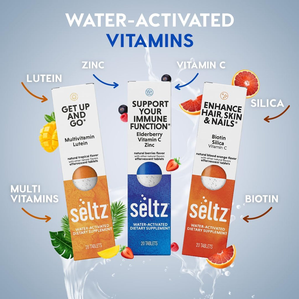 Seltz® Complete Wellness Pack – Effervescent Vitamins for Energy, Immunity, Mood & Stress Support (Includes Get Up & Go, Soothe Today’s Stress, Lift Your Mood, and More!)