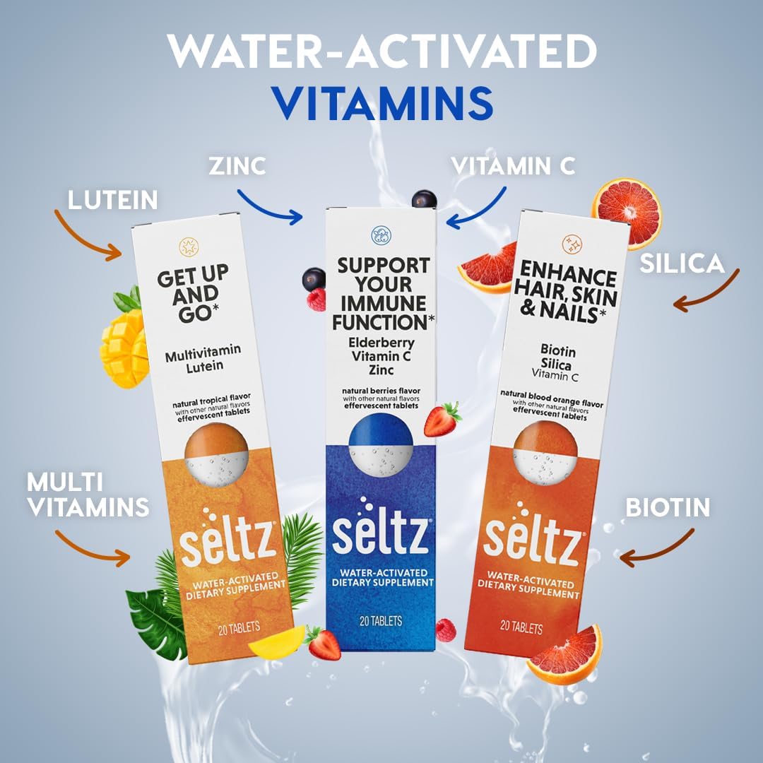 Seltz® Complete Wellness Pack – Effervescent Vitamins for Energy, Immunity, Mood & Stress Support (Includes Get Up & Go, Soothe Today’s Stress, Lift Your Mood, and More!)