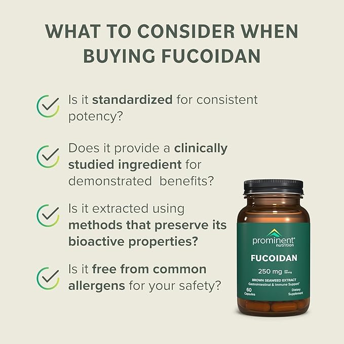 Prominent Nutrition Fucoidan Gut Health & Immune Support Supplement – 250mg, 60 Count – Premium Brown Seaweed Extract - Immune System & Digestion Supplement - 1 Pack