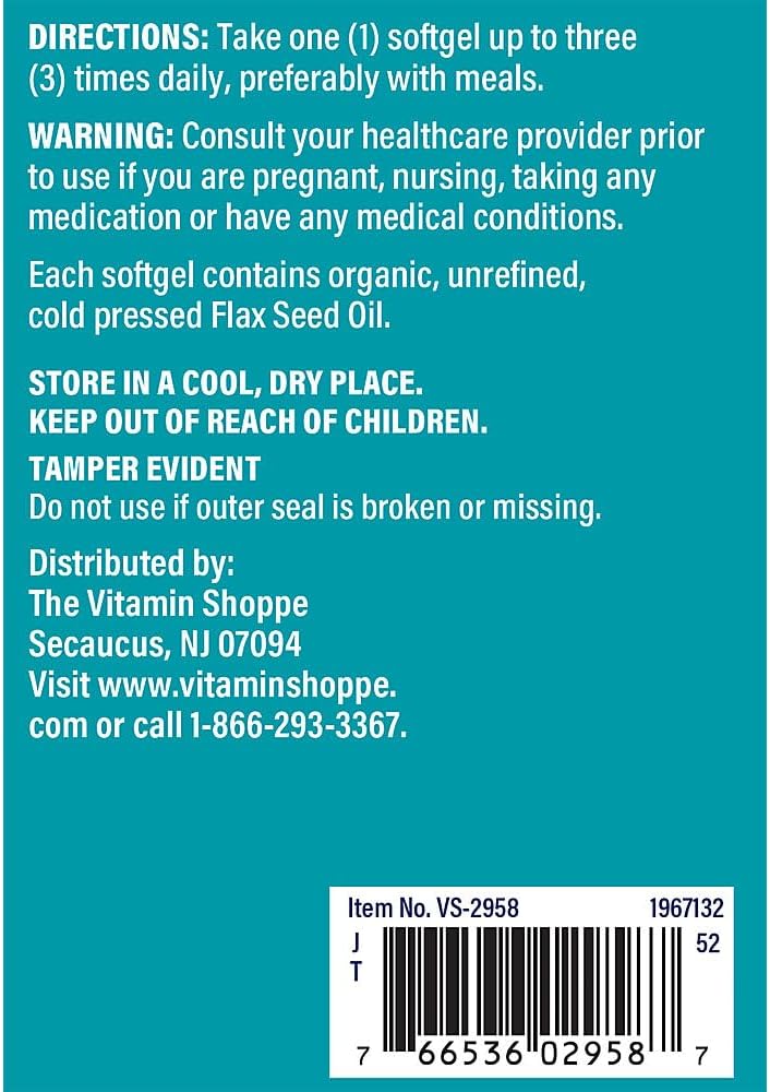 The Vitamin Shoppe Certified Organic Flax Seed Oil 1,000MG, Essential Fatty Acid That Supports Cardiovascular Health, Unrefined & Pesticide Free, Cold Pressed Flax Seed Oil (240 Softgels)