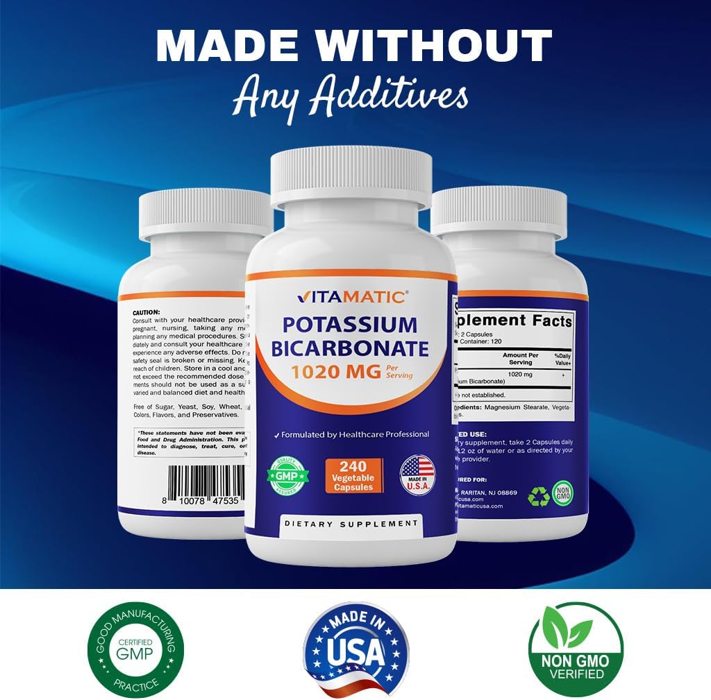 Vitamatic Potassium Supplement, 1020 mg, 240 Vegtable Capsules - Non-GMO - Gluten Free - Made in USA
