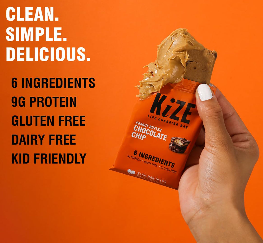 KiZE Energy Bars - Peanut Butter Chocolate Chip & Cookie Dough Bundle - 20-Count - Gluten Free, Dairy Free Options, Non-GMO, and High Protein Meal Replacement Energy Bars, Clean and Simple Food Ingredients - 10g High Protein Snacks (20 Count)