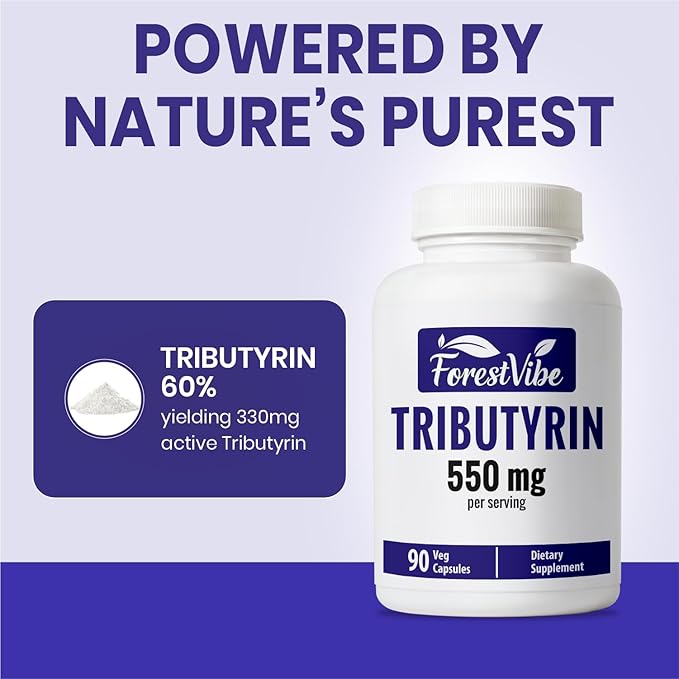 Tributyrin Supplement 550mg, Advanced Butyrate Form for Gut Health, 60% Standardized, More Effective Delivery Than Sodium Butyrate, 90 Capsules, Non-GMO & Gluten Free Postbiotic Supplement