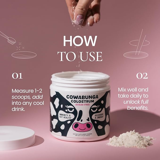 SonoHealth Cowabunga Colostrum - Premium, Pure & Unaltered Colostrum Powder Supplement - for Immune Support, Gut Health, Muscle Support & Wellness - Kosher & Halal Certified Calostro