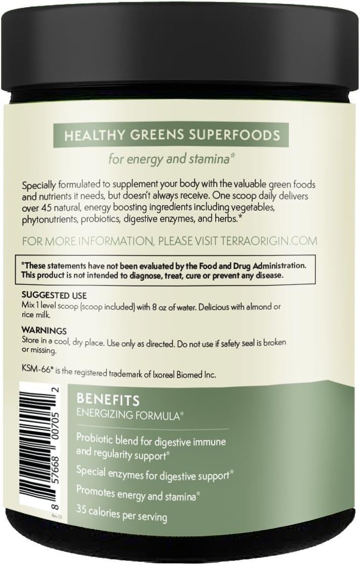 TERRA ORIGIN Superfoods Greens for Immune Defense and Digestive Support | with Spirulina, Probiotics, Organic Vegetables, Digestive Enzymes | Non-GMO | 30 Servings | Mint Flavor