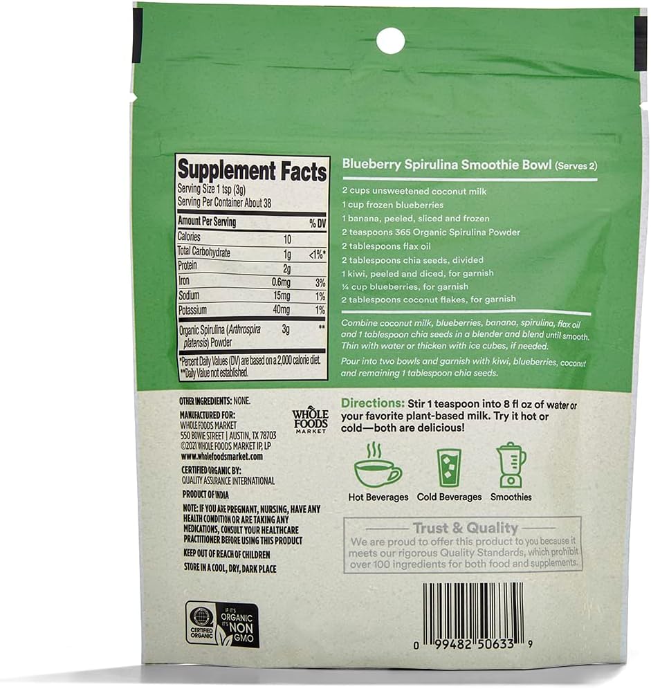 365 by Whole Foods Market, Organic Spirulina Superfood Powder, 4 Ounce (Pack of 2)