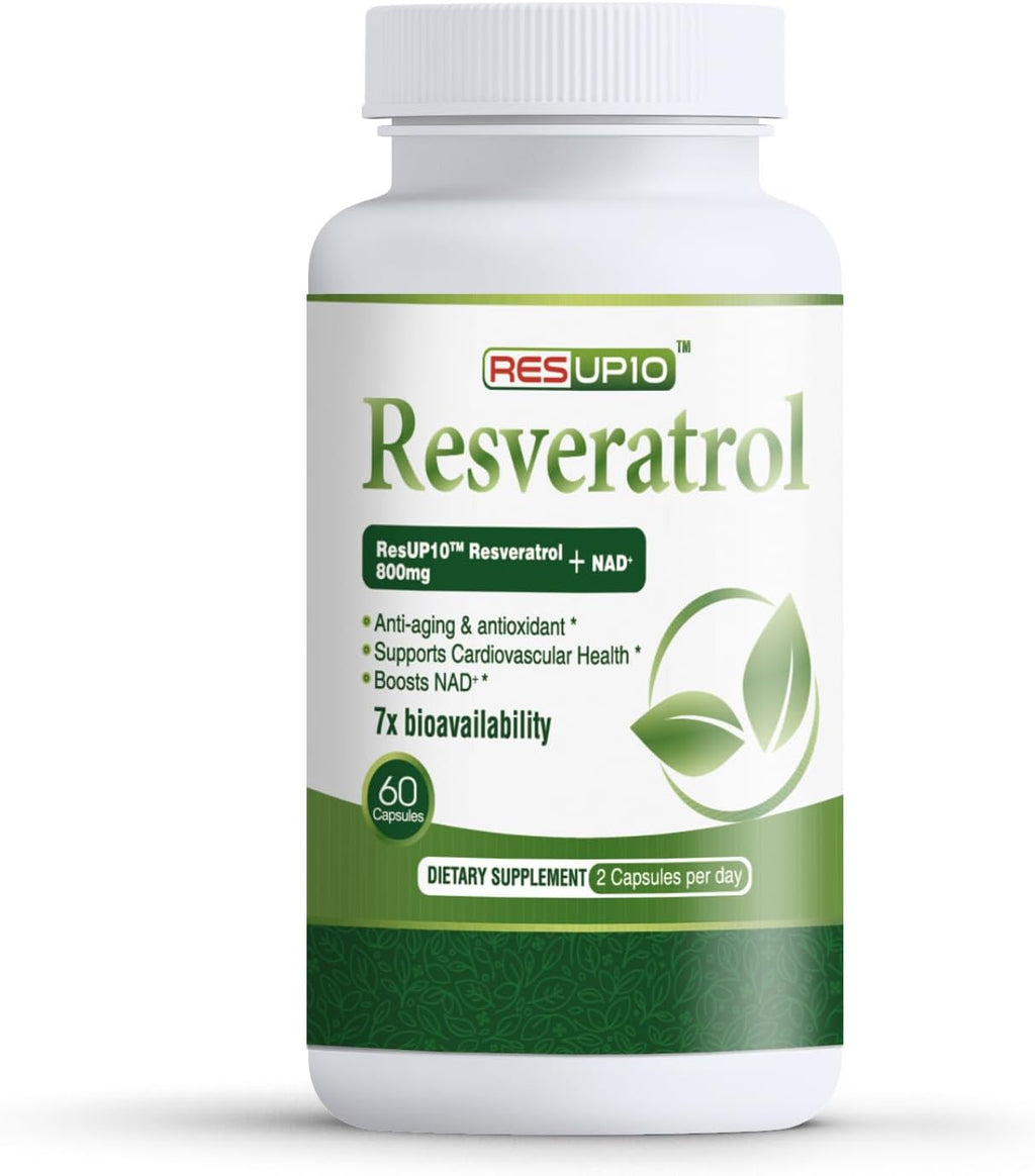 500mg Liposomal NAD+ Supplement, 800mg ResUP10 Resveratrol Complex, Support Aging Health & Cellular Energy, Cardiovascular Supplements,Antioxidant Formula for Men & Women, 30 Servings