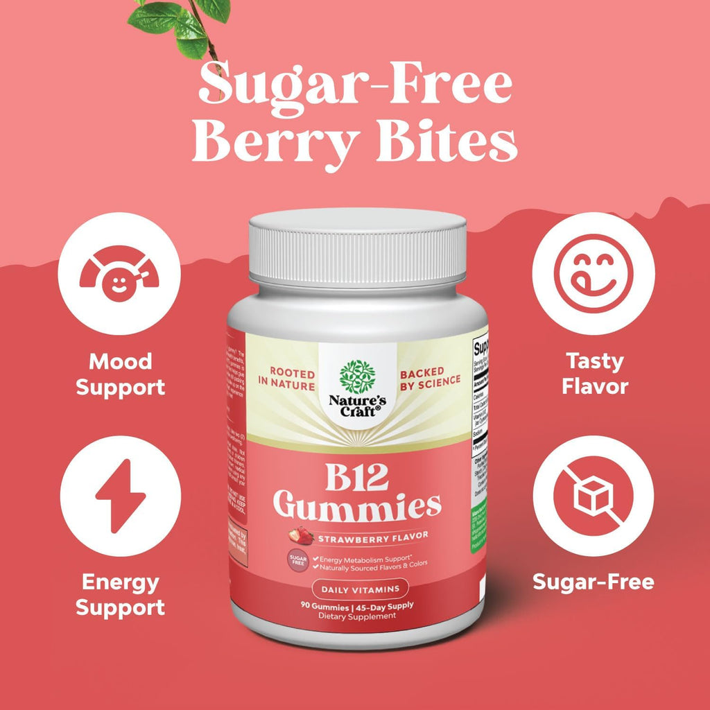 Vitamin B12 Gummies for Adults - Sugar Free Vitamin B12 1000 mcg Chewable Gums for Energy & Mood Support, Immune & Nerves Health - Kosher Non-GMO & Gluten Free Supplement for Women & Men - 90 Count