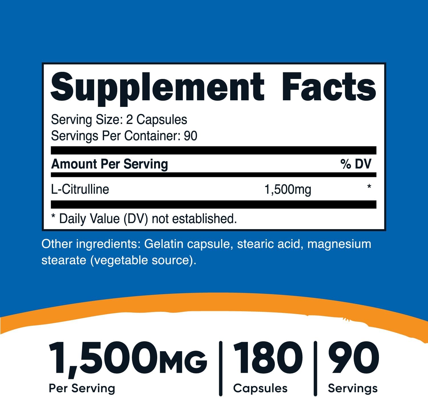 Nutricost L-Citrulline 750mg, 180 Capsules (3 Bottles)