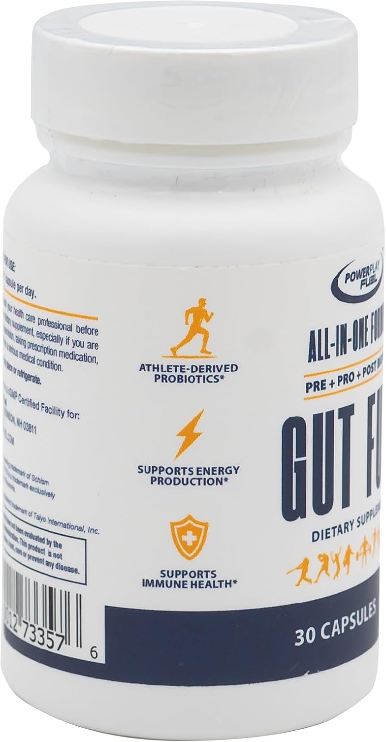 Gut Fuel All-in-One Dietary Supplement - Athlete-Derived, Sport Certified & Doctor Formulated Advanced Pre, Pro, & Postbiotics - Supports Gut, Immune & Energy Health - 30 Capsules