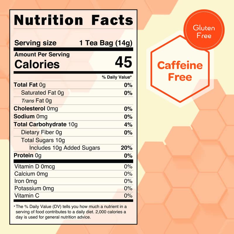 True Honey Rooibos Tea Bags - Honey Crystals Blended in Every Sachet - Decaf Red Rooibos Tea - All Natural Organic Herbal Caffeine Free Tea Bag 24 Count
