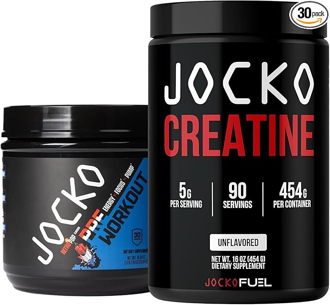 Jocko Fuel Gym Bundle - Creatine + Nitro Pop Pre Workout Powder (2 Pack Bundle) 30 Day Supply