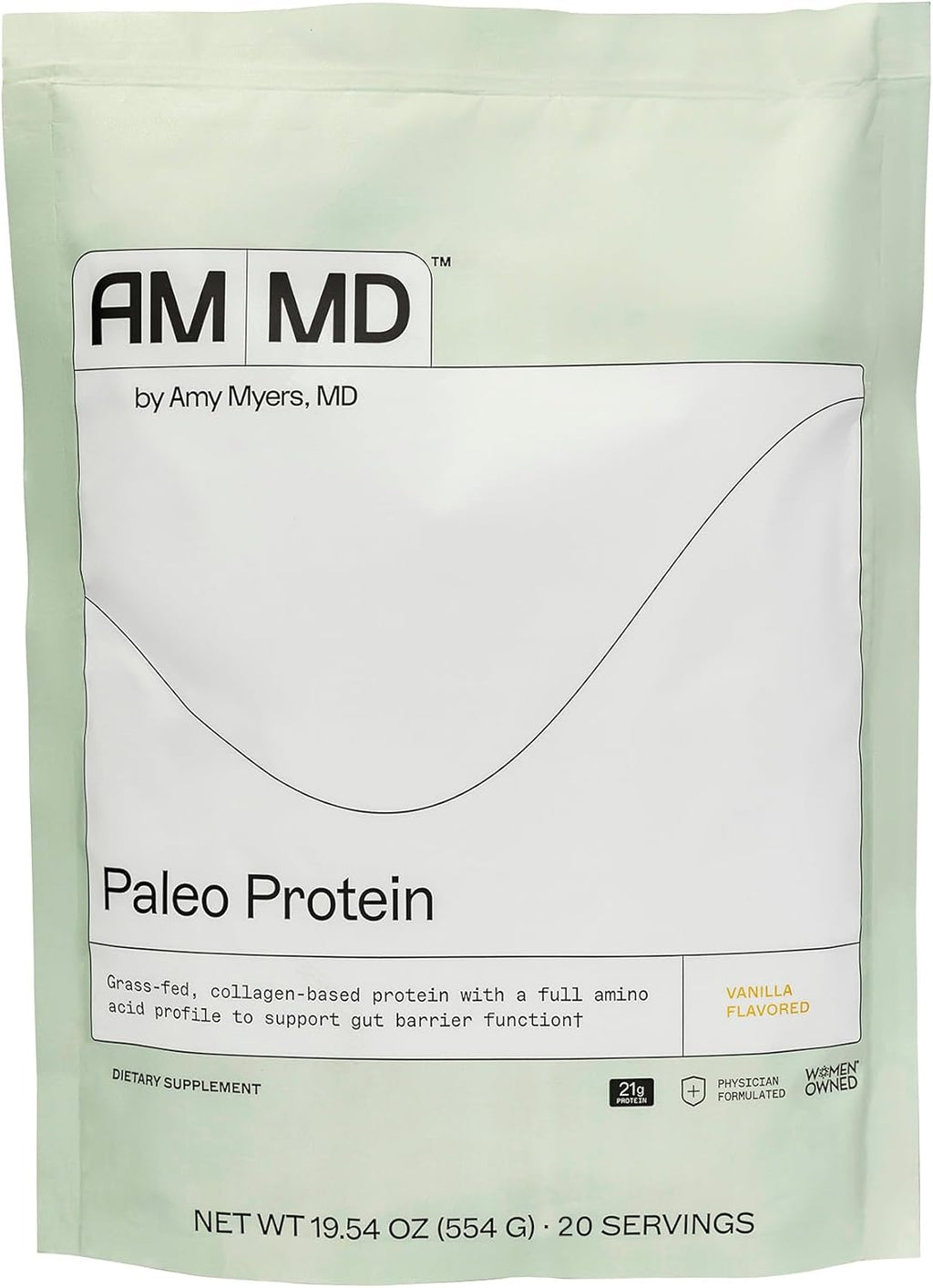 Amy Myers MD Paleo Protein Powder - with Collagen Peptides for Gut Health - Supports Hair, Skin & Nails - Non-GMO, Gluten-Free, Non-Dairy & More - Vanilla Bean - 19.54 oz (20 Servings)