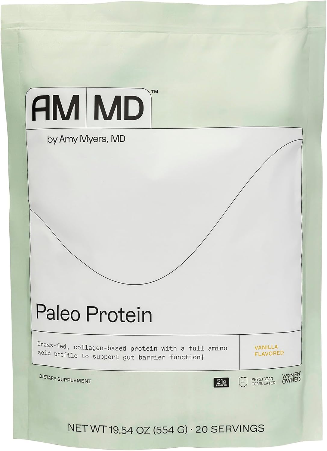 Amy Myers MD Paleo Protein Powder - with Collagen Peptides for Gut Health - Supports Hair, Skin & Nails - Non-GMO, Gluten-Free, Non-Dairy & More - Vanilla Bean - 19.54 oz (20 Servings)