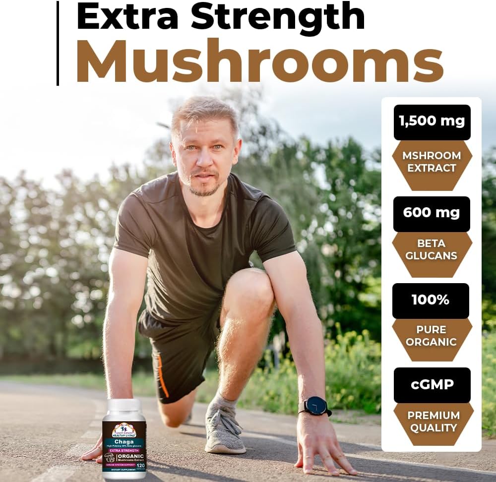 Cancer Sciences Chaga Wellness Mushrooms Supplement, USDA Certified Organic Mushroom Extract, Extra Strength 1,500 mg, High Potency 40% Beta-Glucans, Immune Support, Gut Health, Antioxidant, 120 Caps