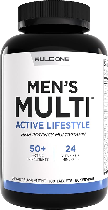 Rule1 Men's Multi - Men's Daily Vitamins, Essential Minerals, Superfoods, Digestive Enzymes, Amino Acids, and Antioxidants for Active Lifestyles and Wellness Support (180 Tablets, 60 Day Supply)