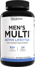 Rule1 Men's Multi - Men's Daily Vitamins, Essential Minerals, Superfoods, Digestive Enzymes, Amino Acids, and Antioxidants for Active Lifestyles and Wellness Support (180 Tablets, 60 Day Supply)