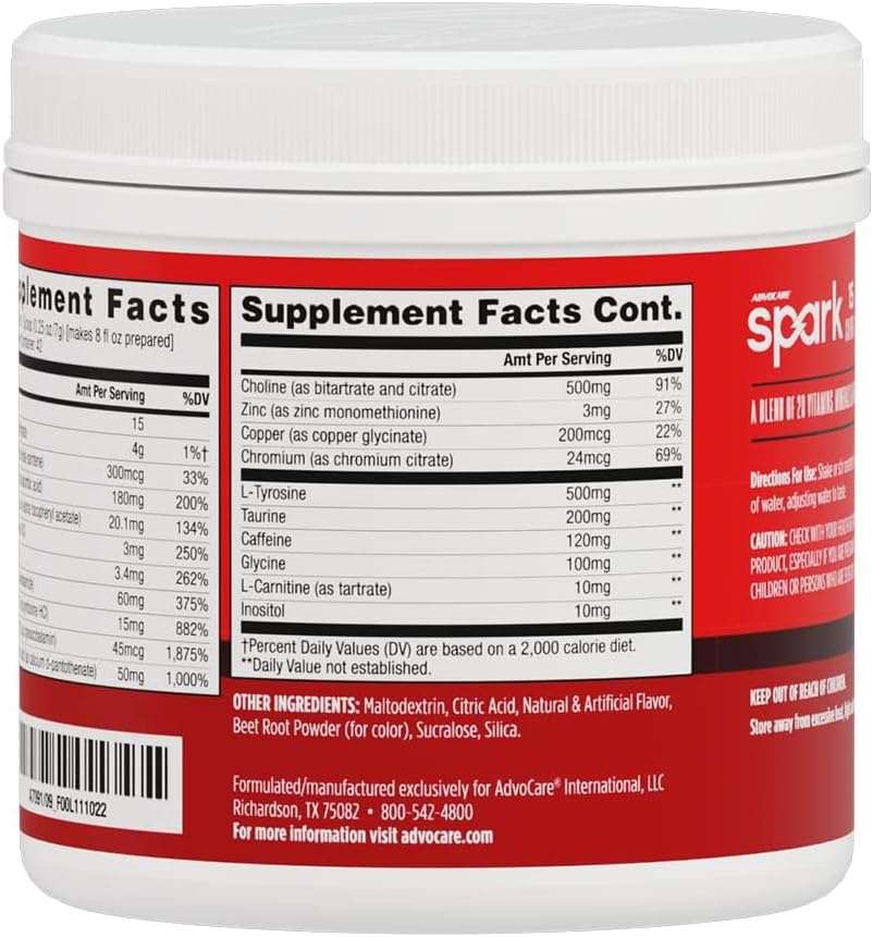AdvoCare Spark Vitamin & Amino Acid Supplement - Focus & Energy Drink Powder Mix with Vitamin A, B-6, C & E - Also Includes L-Carnitine & L-Tyrosine - Cherry - 10.5 oz