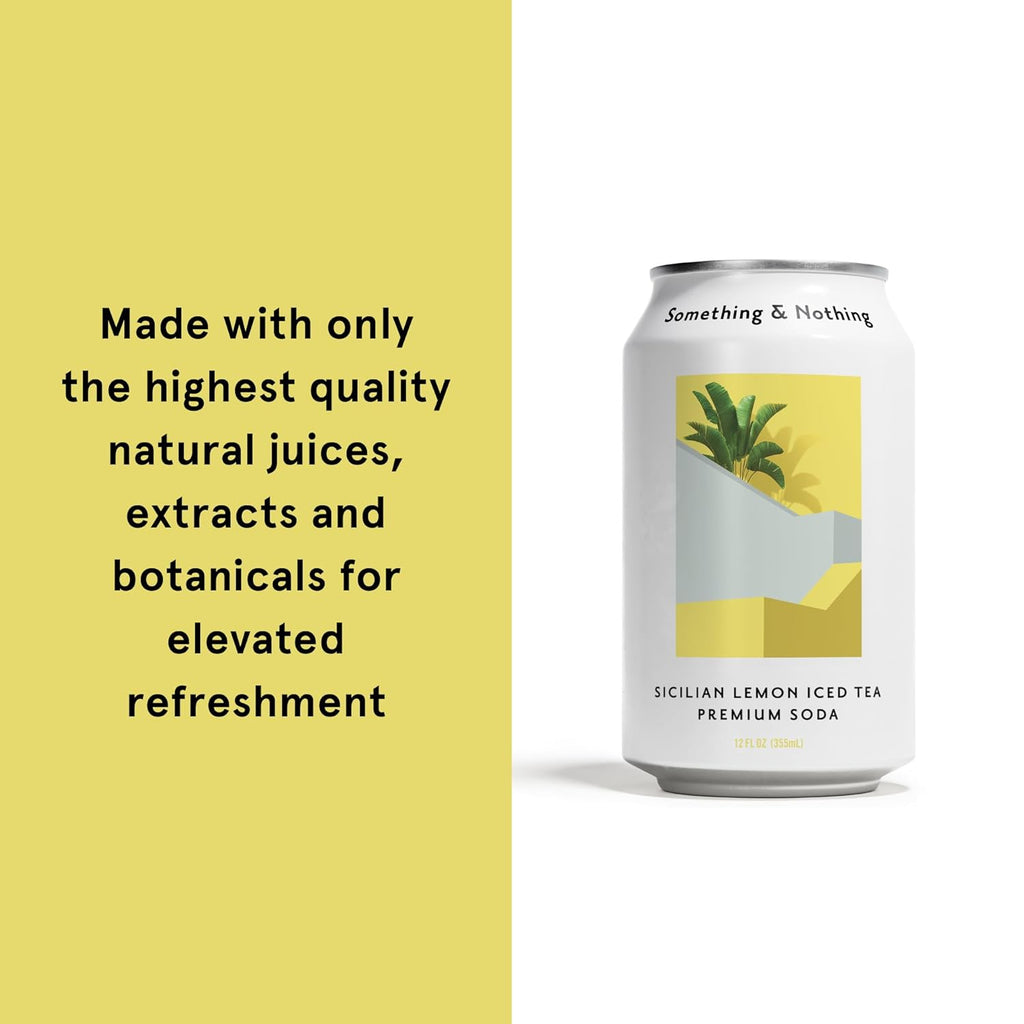 Something & Nothing Flavoured Sparkling Water - Lightly Carbonated, Full Flavoured with Added Grape & Lemon Juice | Vegan & Low Calorie Soda with Rooibos| 355ml Cans, Pack of 12 (Sicilian Lemon Iced Tea)