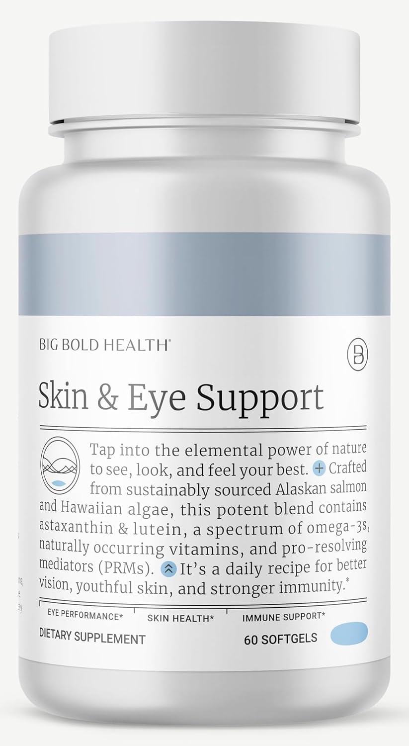 Skin & Eye Health | Wild Alaskan Salmon Oil with Astaxanthin | Lutein | Pro-Resolving Mediators | Vitamins A&D | Gluten-Free | 60 Softgels