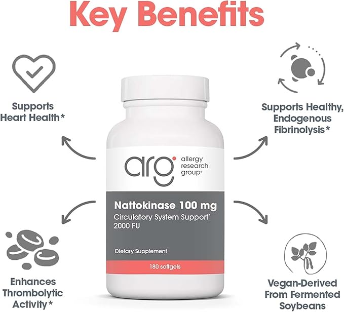 Allergy Research Group Nattokinase 2000 FU / 100mg - Nattokinase Supplement for Women and Men, Natural Enzyme Support for Heart and Blood Health - 180 Softgels