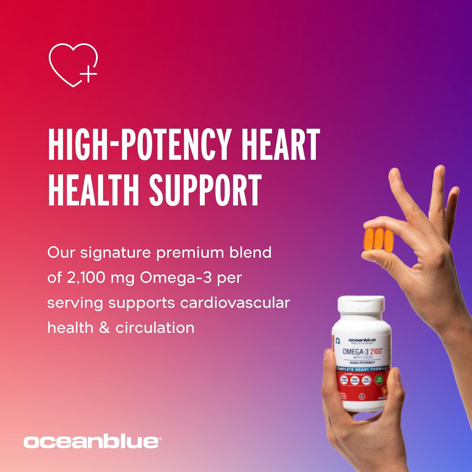 Oceanblue Professional Omega-3 2100 with CoQ10 – 90 ct – Triple Strength Fish Oil Supplement with High-Potency EPA and DHA, and CoQ10 – Orange Flavor (30 Servings)