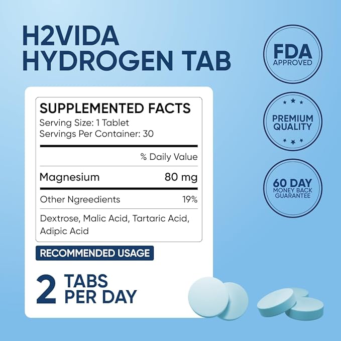 Hydrogen Water Tablets – Magnesium Supplement for Energy, Detox, Hydration & Focus – Energy Booster – 1Pack Unflavored 20 Tablets