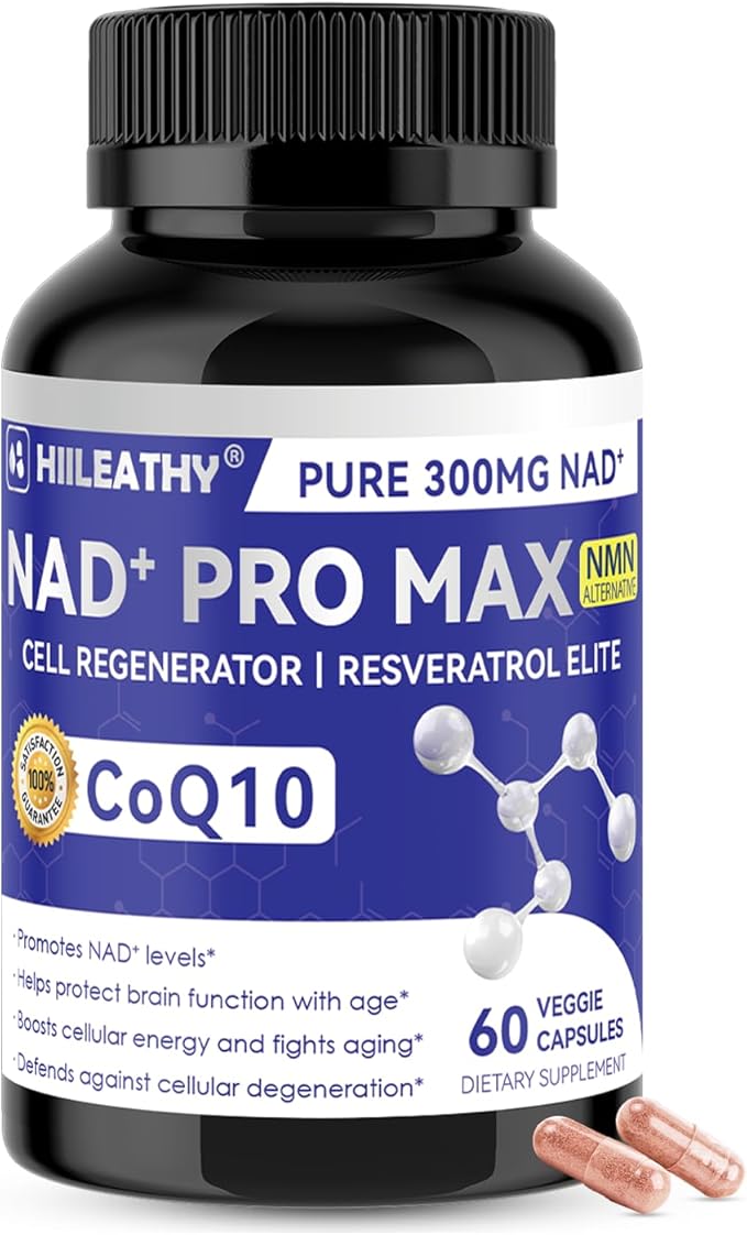 NAD+ Supplement for Men and Women with Resveratrol and CoQ10 Promotes Cell Regeneration and Anti-Aging American-Made NAD+, 60 Capsules