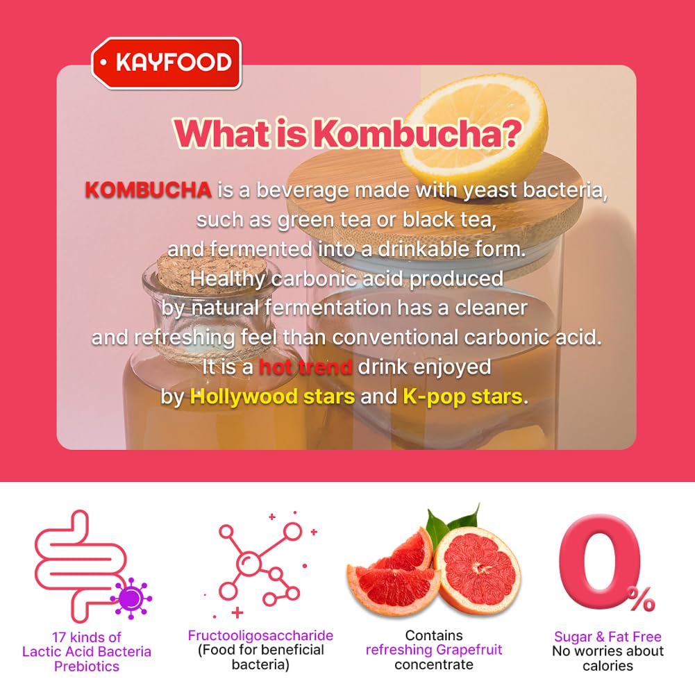 KAYFOOD Garden Daily KIWI Kombucha Powdered Mix, Probiotics & Prebiotics, 20 Sticks Bottle (3.52oz), Zero Sugar, Diet, Gut Healthy Sparkling Beverage, Fermented Korean Drinks for Iced, Hot, Workout Tea (KIWI, Reusable Bottle Set) (GRAPEFRUIT)