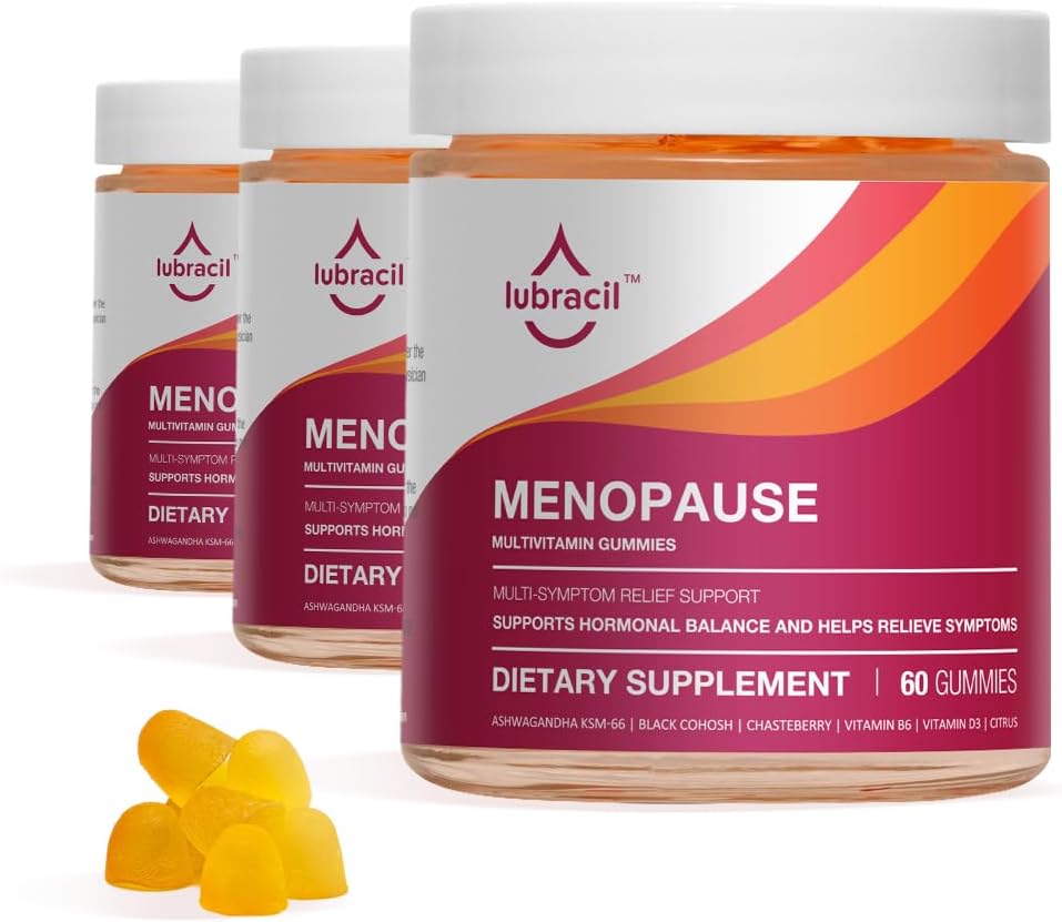 Lubracil Menopause Gummies for Women, Perimenopause Supplements with Black Cohosh & Ashwagandha, Hot Flashes, Night Sweats, Hormonal Balance, 180 Gummies (Pack of 3)