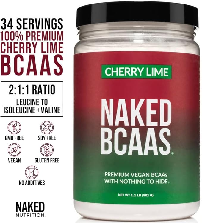 NAKED Cherry Lime BCAAs Amino Acids Powder, 100% Pure 2:1:1 Formula, Vegan Branched Chain Amino Acids, Instantized All Natural BCAA Powder Supplement - 501 Grams, 34 Servings