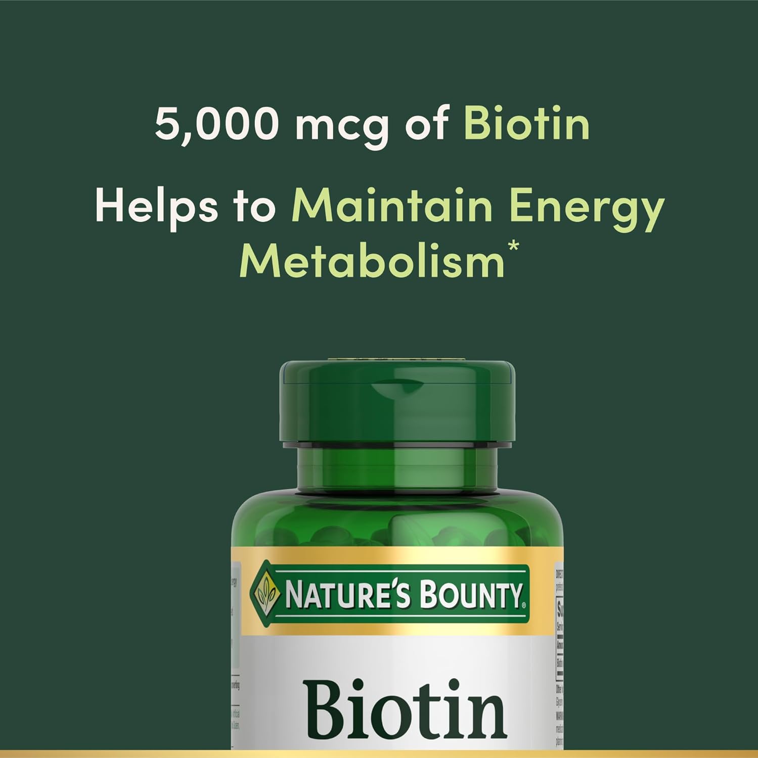 Nature's Bounty Biotin, Vitamin Supplement, Supports Metabolism for Cellular Energy and Healthy Hair, Skin, and Nails, 5000 mcg, 150 Softgels