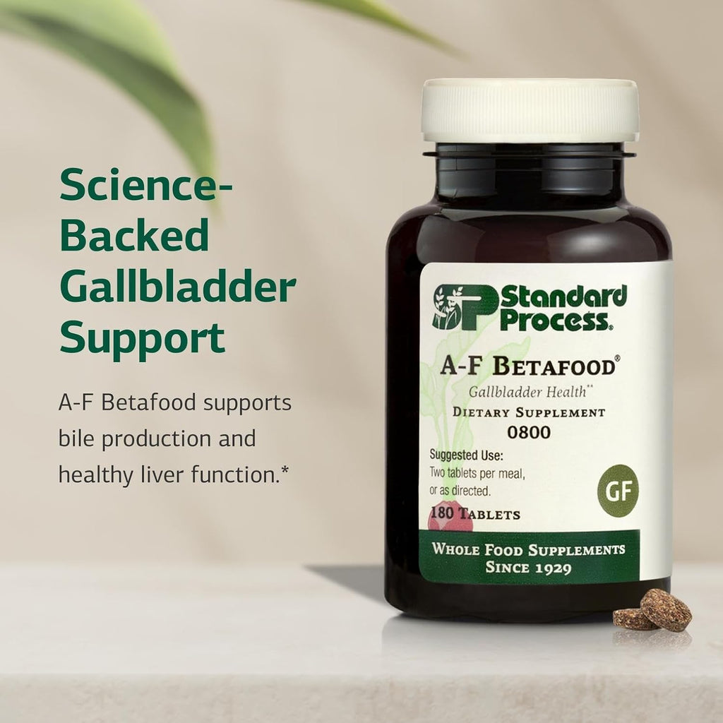 Standard Process Inc. A-F Betafood - Gluten-Free Liver Support, Cholesterol Metabolism, and Gallbladder Support Supplement with Vitamin A, Iodine, Vitamin B6-180 Tablets